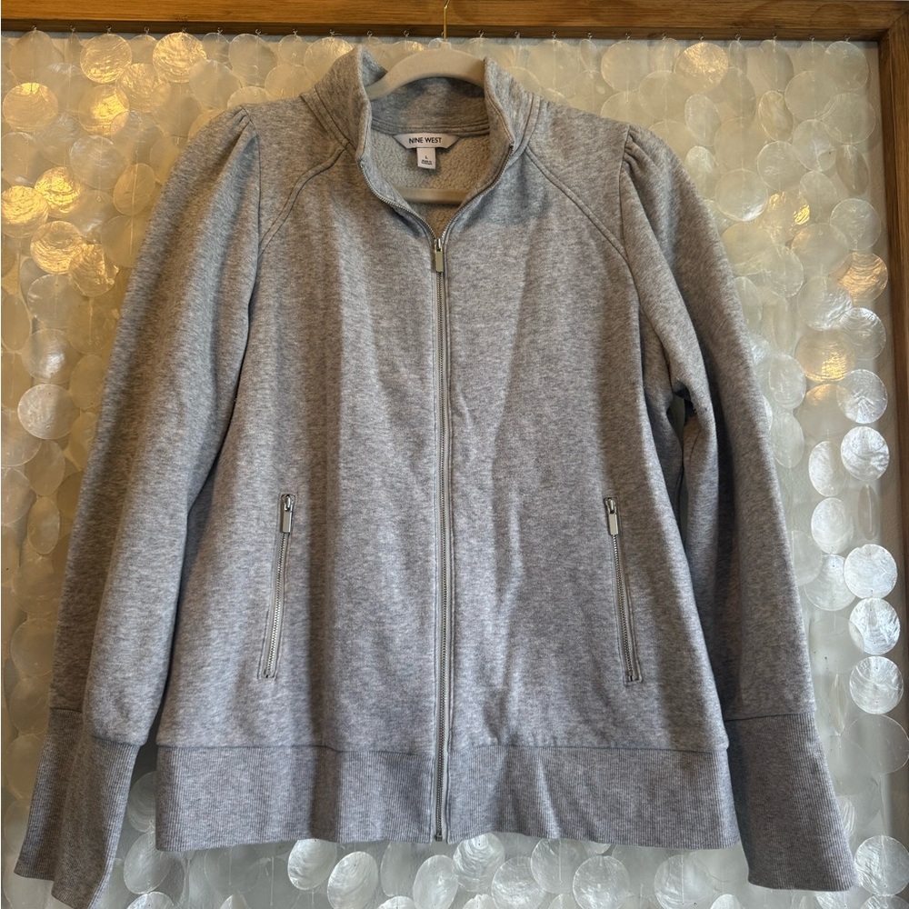 Nine West Gray Bomber Jacket w Ribbed Cuffs